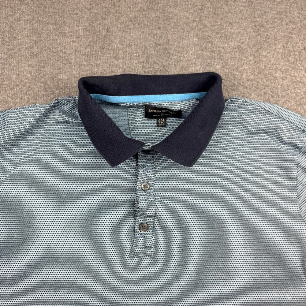 Banana Republic‎ Slim Fit Dress Polo Men's XXL Blue Striped Short Sleeve Cotton
